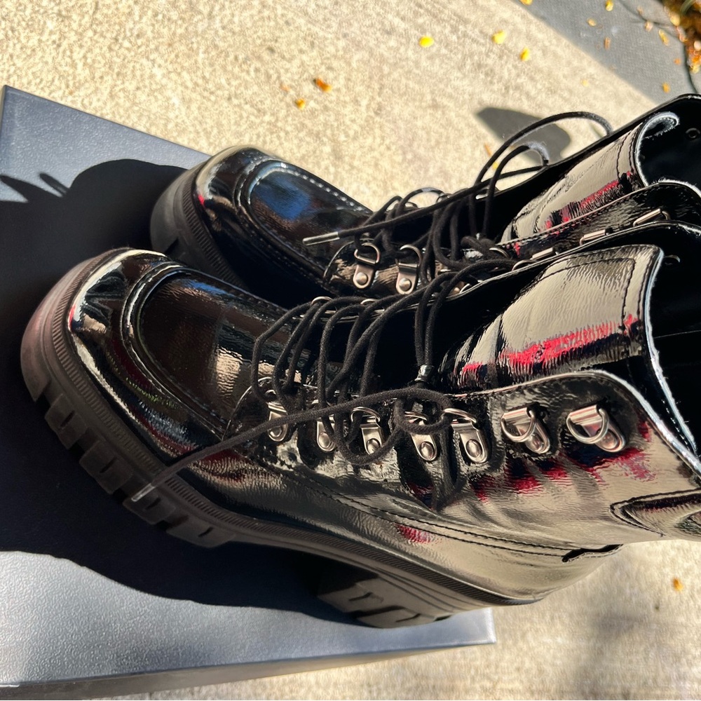 Call It Spring Shiny Black Combat Boots